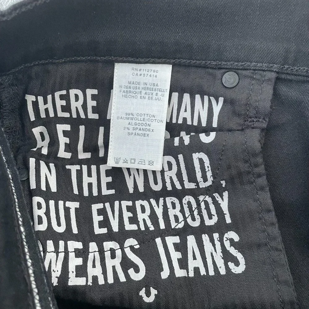 True Religion Black Rocco Relaxed Skinny Jeans 40 x 34 Zip Fly